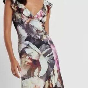 Express Satin Floral Print Ruffle Hi-Lo Maxi Dress
